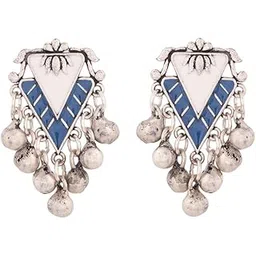 voylla Silver-Plated Blue Contemporary Oxidised Drop Earrings-picture-11