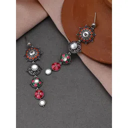 Voylla Silver-Plated Contemporary Drop Earrings-picture-35