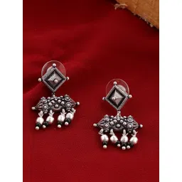 Voylla Silver-Plated Contemporary Oxidised Drop Earrings-picture-16