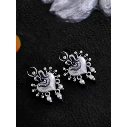 Voylla Silver-Plated Contemporary Oxidised Drop Earrings-picture-19