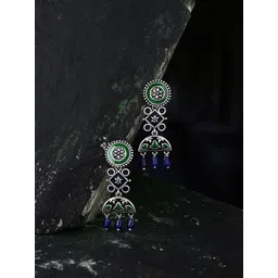 Voylla Silver-Plated Contemporary Oxidised Drop Earrings-picture-15