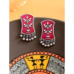 Voylla Silver-Plated Contemporary Oxidised Drop Earrings-picture-20