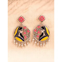 Voylla Silver-Plated Contemporary Oxidised Drop Earrings-picture-18