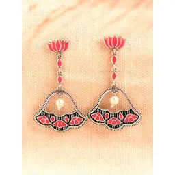 Voylla Silver-Plated Contemporary Oxidised Drop Earrings-picture-21