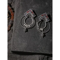 Voylla Silver-Plated Oxidised Circular Drop Earrings-picture-20