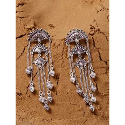 Voylla Silver-Plated Oxidised Contemporary Drop Earrings-picture-27