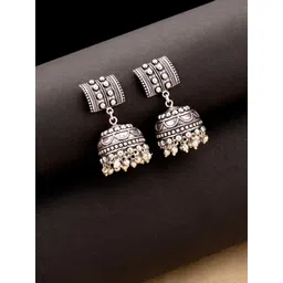 Voylla Silver-Plated Oxidised Contemporary Jhumkas-picture-24