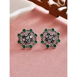 Voylla Silver-Plated Oxidised Contemporary Stud Earrings-picture-25