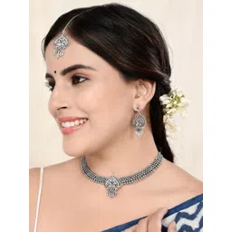 Voylla Silver-Plated Stone Studded Jewellery Set image 1