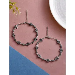 Voylla Silver-Plated Stone-Studded Oxidised Anklets-picture-20