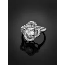 Voylla Silver Sparkling Elegance Eternal Radiance American Diamond Solitaire Casual Ring-picture-23