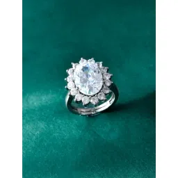 Voylla Silver Sparkling Elegance Grace American Diamond Solitaire Casual Ring-picture-32