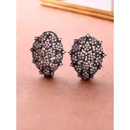 Voylla Silver Sparkling Opulance Lattice Elegance Statement Stud Earrings-picture-26
