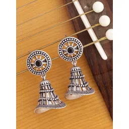 Voylla Silver-Toned & Black Silver-Plated Contemporary Jhumkas-picture-30