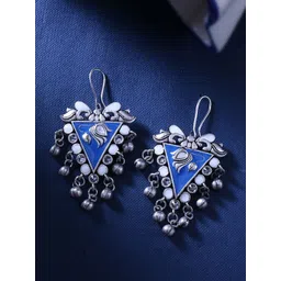 Voylla Silver-Toned & Blue Classic Drop Earrings-picture-23