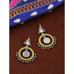 Voylla Silver-Toned & Yellow Contemporary Drop Earrings-picture-17