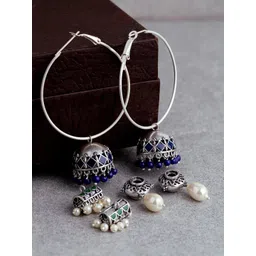 Voylla Silver-Toned Circular Drop Earrings-picture-33