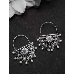 Voylla Silver-Toned Circular Hoop Earrings-picture-39