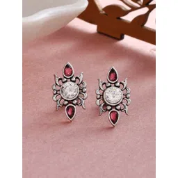 Voylla Silver-Toned Contemporary Studs Earrings-picture-35