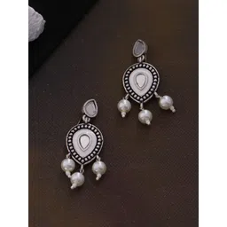 Voylla Silver-Toned Teardrop Shaped Drop Earrings-picture-36