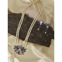 Voylla Silver-Toned White Pearls Beaded Jewellery Set image 1