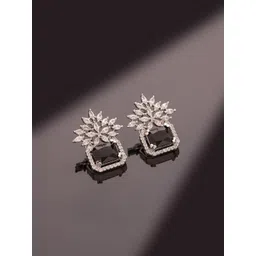 Voylla Sparkling Elegance Elysian Veil American Diamond Contemporary Studs Earrings-picture-28