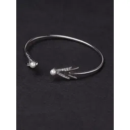 Voylla Women Silver-Toned & White Brass Rhodium-Plated Bangle-Style Bracelet-picture-14