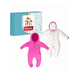 VParents Unisex Kids Pack of 2 Cotton Hooded Rompers-image-24