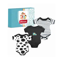 VParents Unisex Kids Pack Of 3 Printed Pure Cotton Bodysuit-image-28
