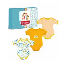 VParents Unisex Kids Pack Of 3 Printed Pure Cotton Bodysuit-image-27
