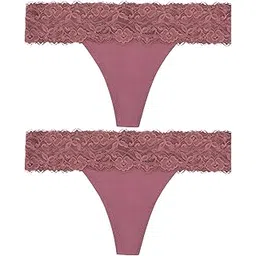 vpsk Women's Thong Underwear - 2 Pack Microfiber Stretch Lace Panties Soft & Sexy Lingerie for Women/Soft lace Waistband/G String Thong Panty/lace Waist Thong| (in, Alpha, M, Regular, MOUVE)-picture-39