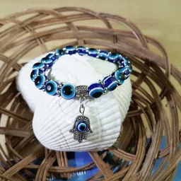 vr creatives Turkish Evil Eye Blue Beaded Hamsa Charm Stretch Bracelet Men & Women Wrist Band image 1