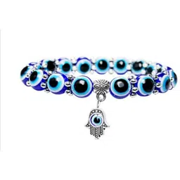 vr creatives Turkish Evil Eye Blue Beaded Hamsa Charm Stretch Bracelet Men & Women Wrist Band image 2