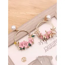 VR Creatives Stainless Steel Artificial Stones Studded Floral Shaped Drop Earrings-picture-10