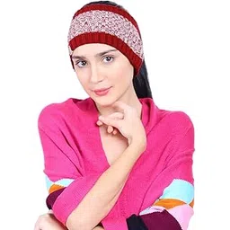 vr designers Crisscross Pattern Handknitted Woolen Pom Pom Cap (maroon-cream)-picture-11