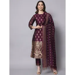 VredeVogel Floral Woven Design Cotton Silk Straight Kurta With Trousers & Dupatta-picture-32