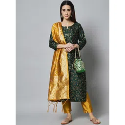 VredeVogel Floral Woven Design Cotton Silk Straight Kurta With Trousers & Dupatta-picture-33