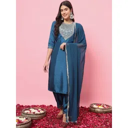 VredeVogel Floral Yoke Design Thread Work Straight Kurta With Trousers & Dupatta-picture-37