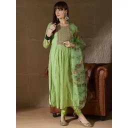 VredeVogel Women Chanderi Silk Woven Design Kurta with Leggings & Dupatta-picture-11