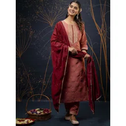 VredeVogel Women Ethnic Motifs Embroidered Regular Sequinned Kurta with Trousers & With Dupatta-picture-19