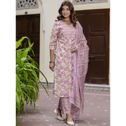 VredeVogel Women Ethnic Motifs Printed Regular Kurta with Trousers & Dupatta-picture-17