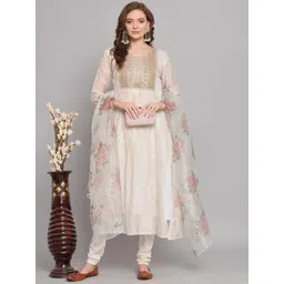 VredeVogel Women Floral Embroidered Empire Chanderi Silk Kurta With Dupatta-picture-27