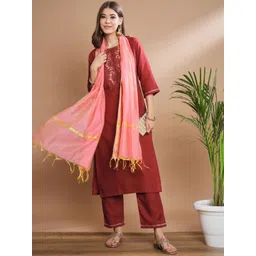 VredeVogel Women Floral Embroidered Kurta with Trousers & Dupatta-picture-19
