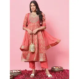 VredeVogel Women Floral Embroidered Regular Kurta with Trousers &  Dupatta-picture-32