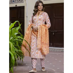 VredeVogel Women Floral Printed Regular Kurta with Trousers & With Dupatta-picture-13