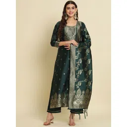 VredeVogel Women Floral Printed Regular Kurta with Trousers & With Dupatta-picture-12