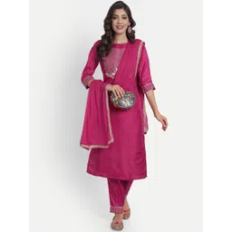 VredeVogel Women Pink Kurta with Trousers & With Dupatta-picture-31