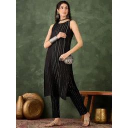 VredeVogel Women Striped Regular Cotton Silk Blend Straight Kurta Pant Set-picture-15