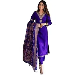vredevogel Women's Beads Embroidered Silk Blend Kurta Pant Set with Organza Dupatta | Perfect for Festive & Casual Ethnic Kurta Set for Women-picture-46