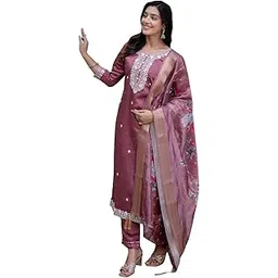 vredevogel Women’s Viscose Roman Silk Embroidery Straight Kurta Pant with Dupatta Set | Ethnic Casual Kurti Set-picture-27
